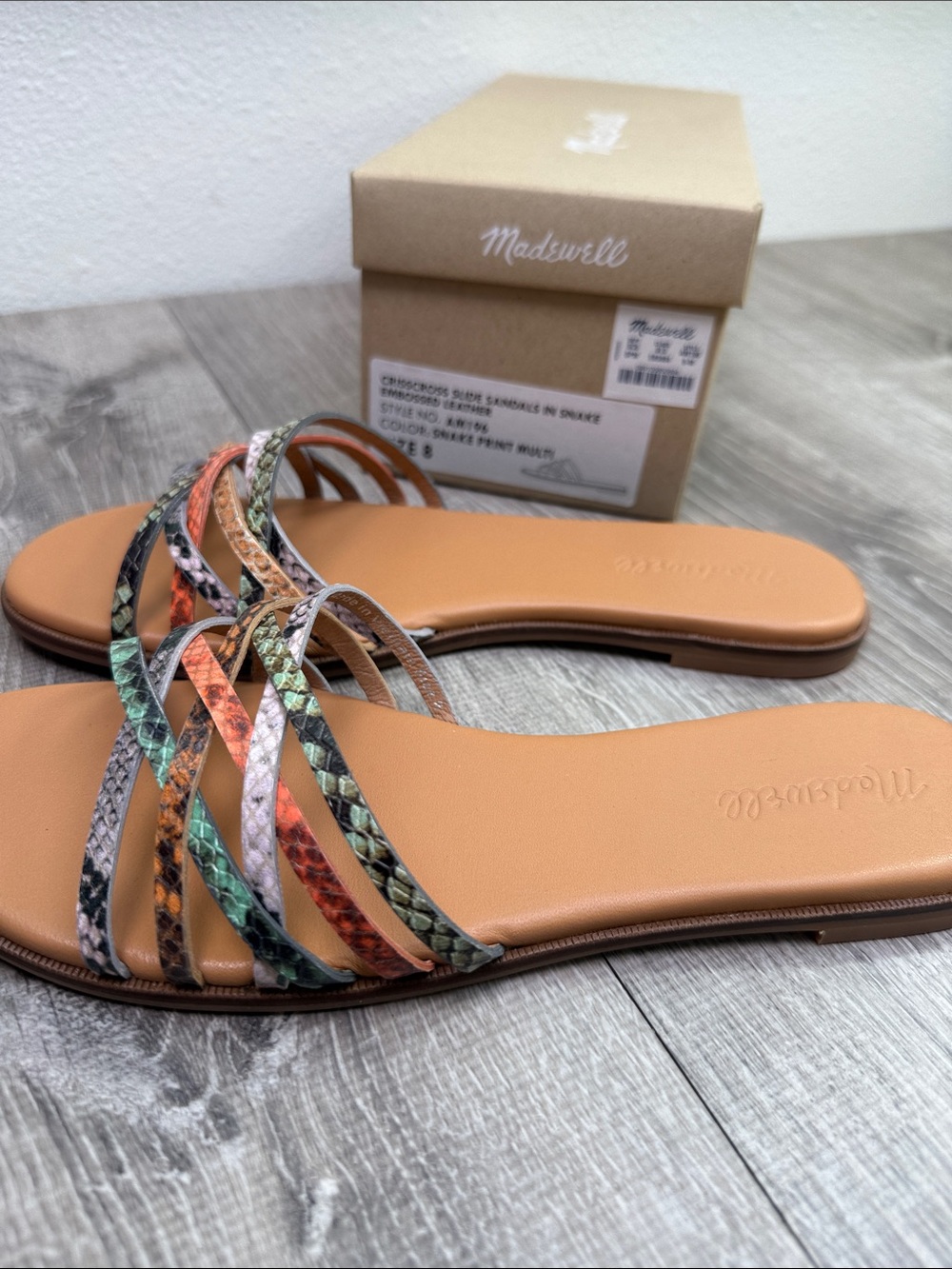 Madewell Tan Footbed Multicolor Snake-Print Strappy Slides - Picture 3 of 6